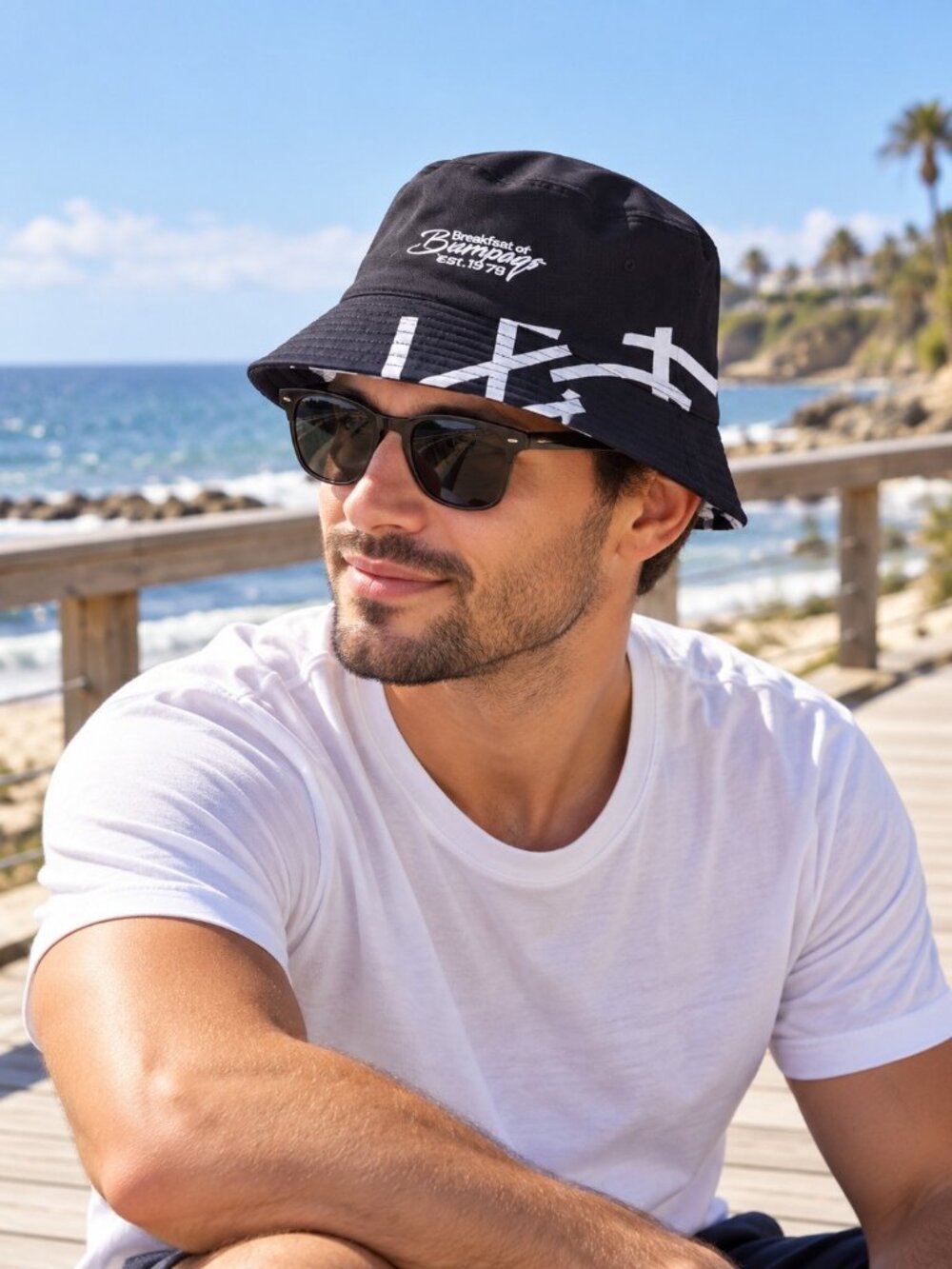 Breakfast At Barney's Island Style Travel Sun Hat Black/White